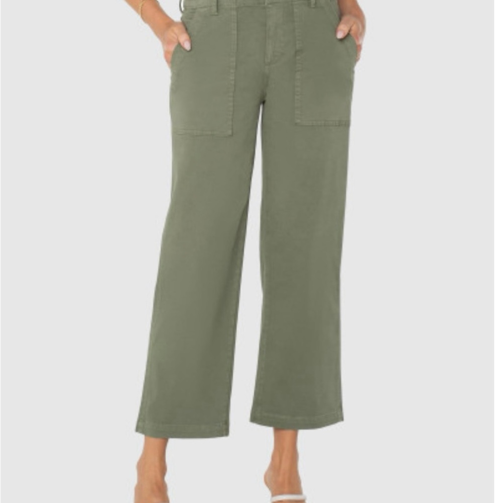 LiverpoolOlive Green Relaxed Fit Wide Leg Pants